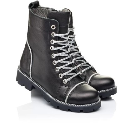 Зимние ботинки на девочку черные, серебристые шнуровки Woopy, 34